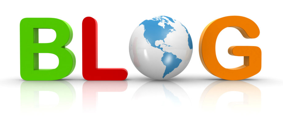 Blog 3d text with a world globe on a white background (3d render)